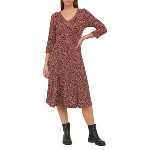 Isabella Bird Red V-Neck Floral Midi Dress 3/4 Sleeve Dress Extra Small XS